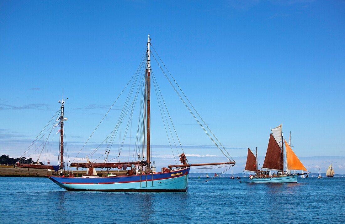 France, Finistere, Douarnenez, Festival Maritime Temps Fête, André Yvette, traditional sailboat on the port of Rosmeur