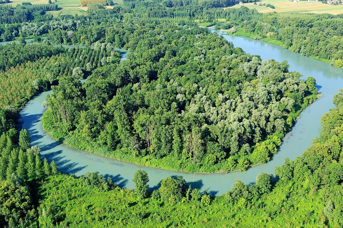 Frankreich, Ain, Bregnier-Cordon, Insel Noyles, Le Vieux Rhone (Luftaufnahme)