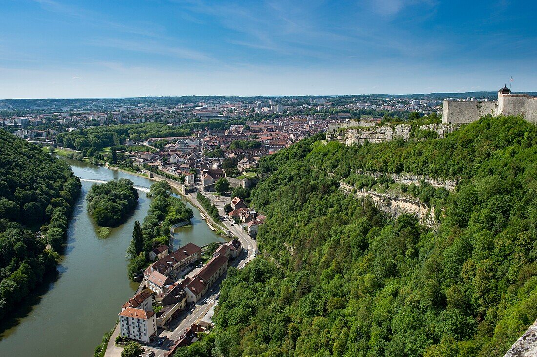 France, Doubs, Besancon, Vauban citadel, Unesco world heritage, from the ramparts overlooking the city and the river Doubs
