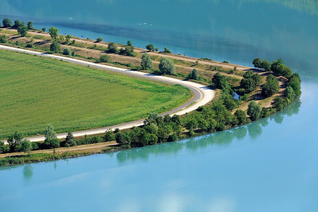 France, Isere, Montalieu Vercieu, The Rhone (aerial view)