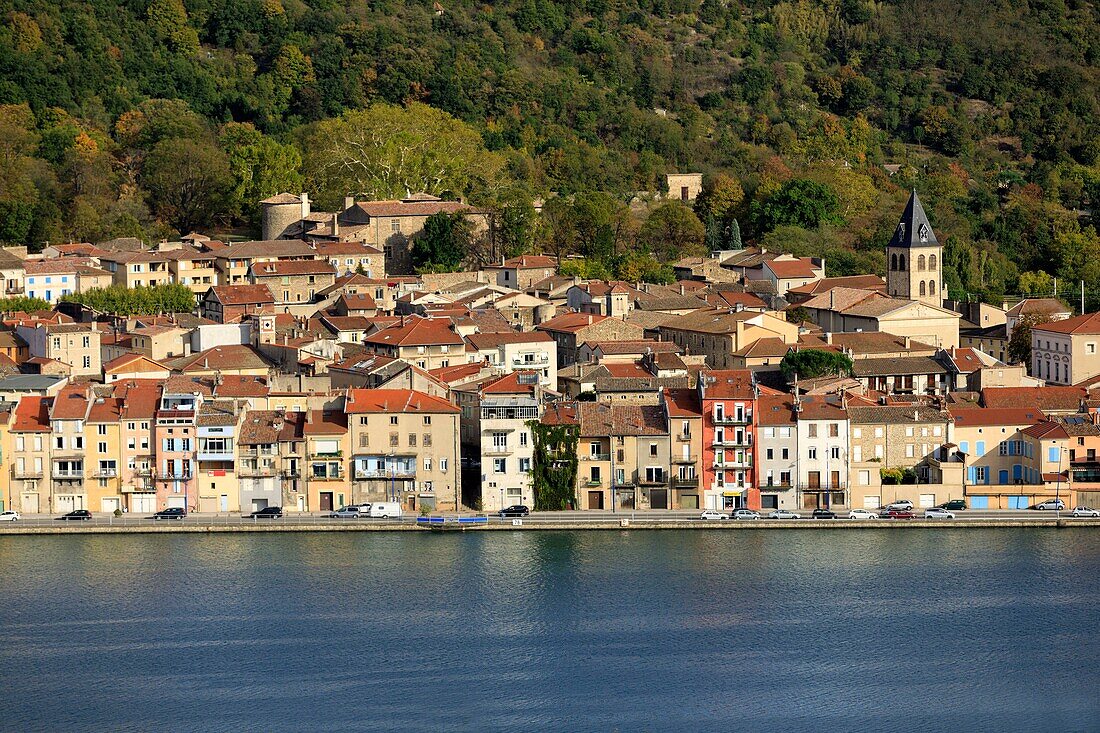 France, Drome, Saint Vallier, The Rhone (aerial view)