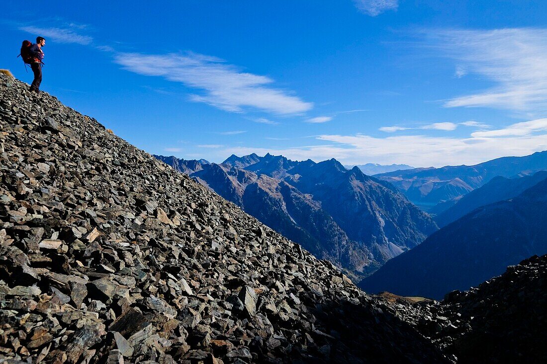 Frankreich, Isere, Allemond, Blick auf die Allevard-Kette vom Roche Fendue-Pass