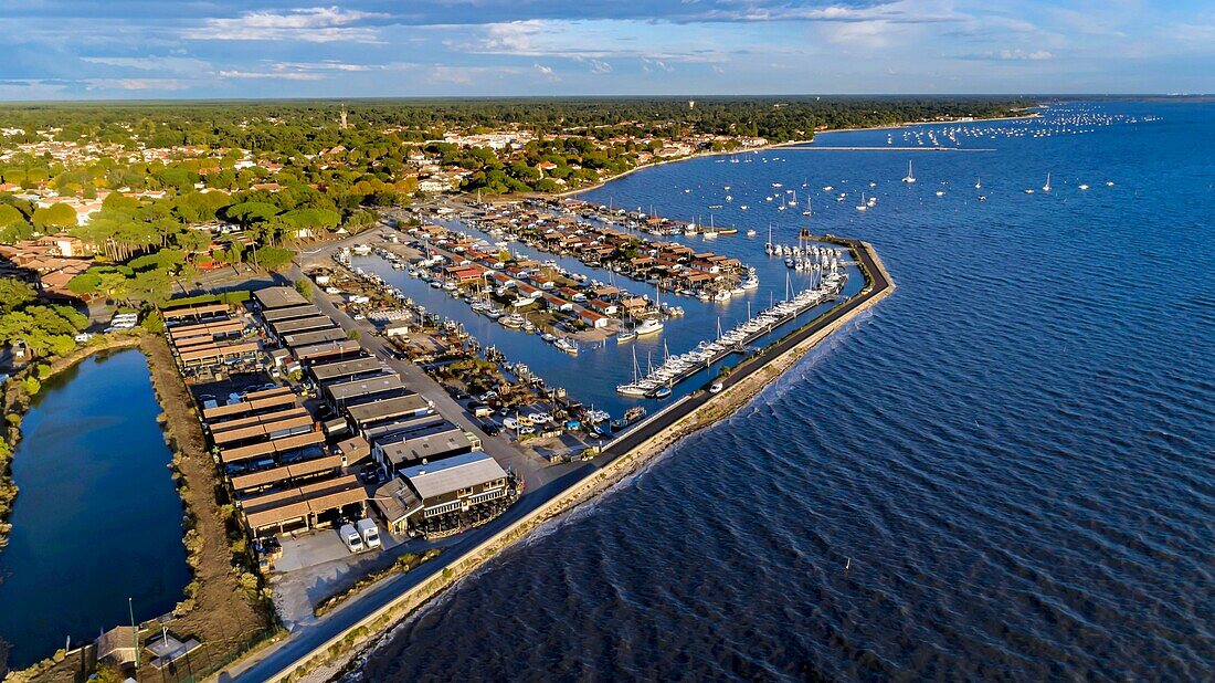 France, Gironde, Bassin d'Arcachon, Andernos-les-Bains, the oyster port (aerial view)