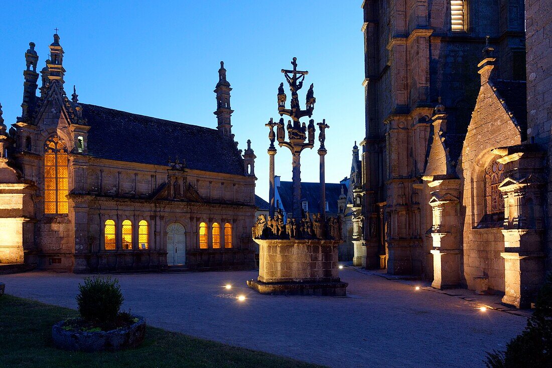 France, Finistere, stop on the Way of St James, St Thegonnec, parish enclosure, the church, the calvary and the ossuary