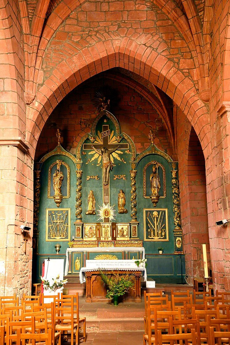 France, Correze, Collonges la Rouge, labelled Les Plus Beaux Villages de France (The Most Beautiful Villages of France), village built in red sandstone, St Pierre Church