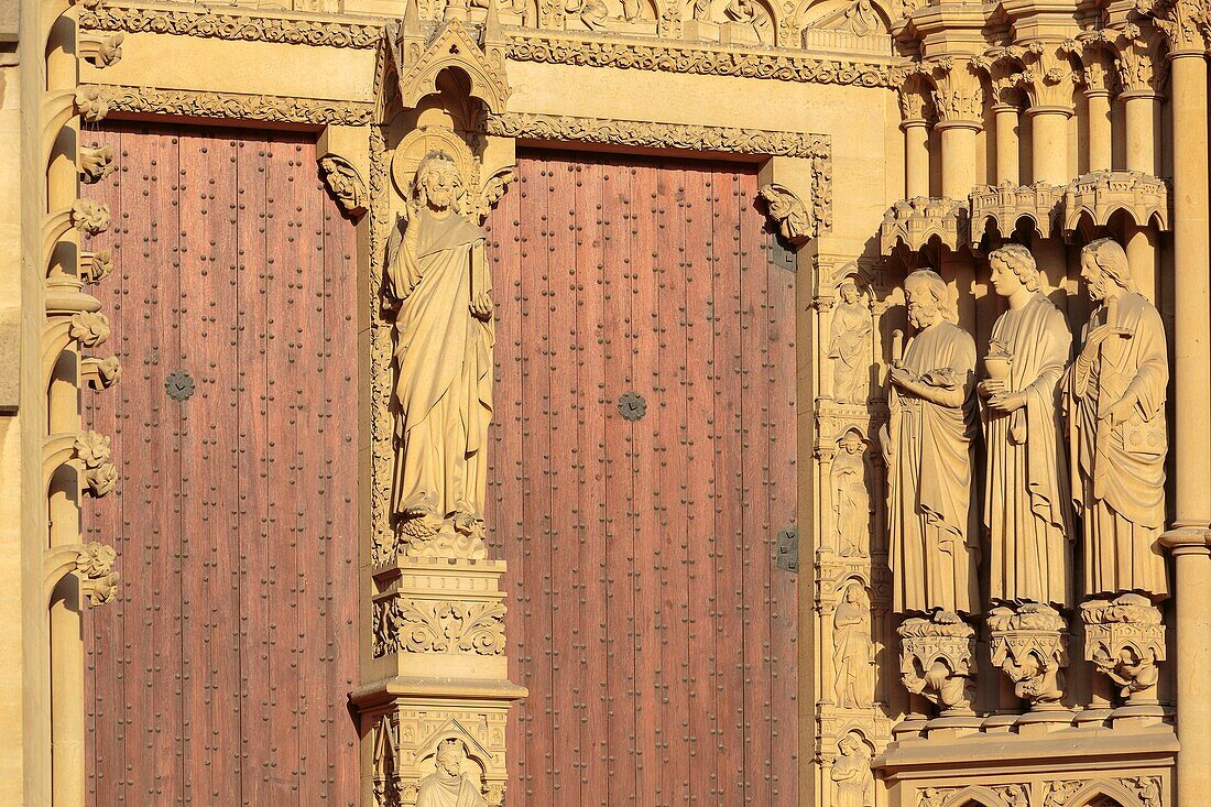 France, Moselle, Metz,Saint Etienne of Metz gothic cathedral, the main portal on the western facade