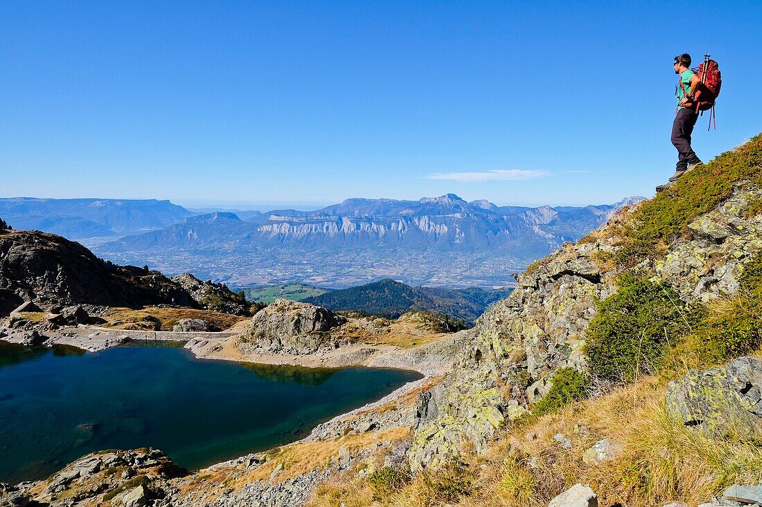 France, Isere, La Combe-de-Lancey, view on Grenoble from the Crozet lake