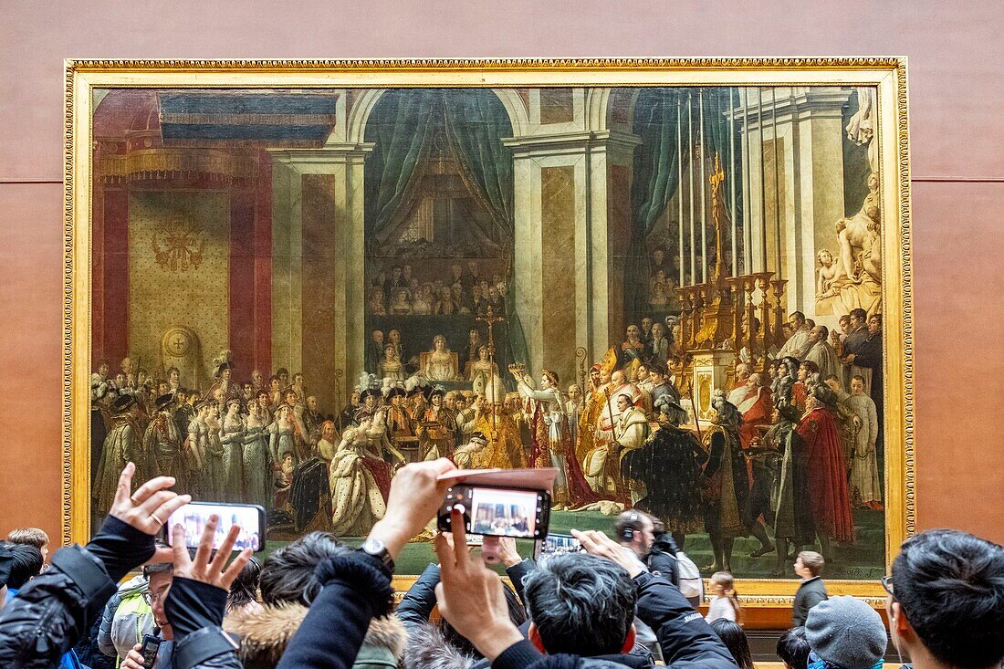 France, Paris, the Louvre Museum, Jacques Louis David, Rite of the Emperor Napoleon I and Coronation of the Empress Josephine in the Notre Dame Cathedral, Paris, December 2, 1804