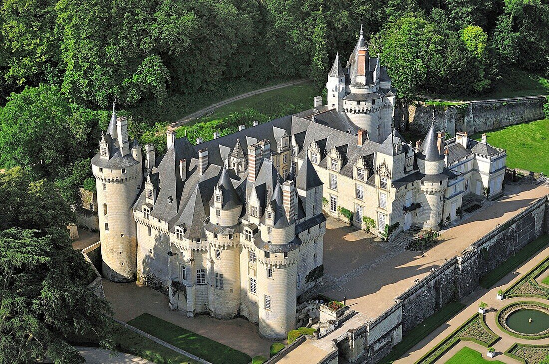 France, Indre et Loire, Loire valley listed as World Heritage by UNESCO, Rigny Usse, castle of Usse (aerial view)
