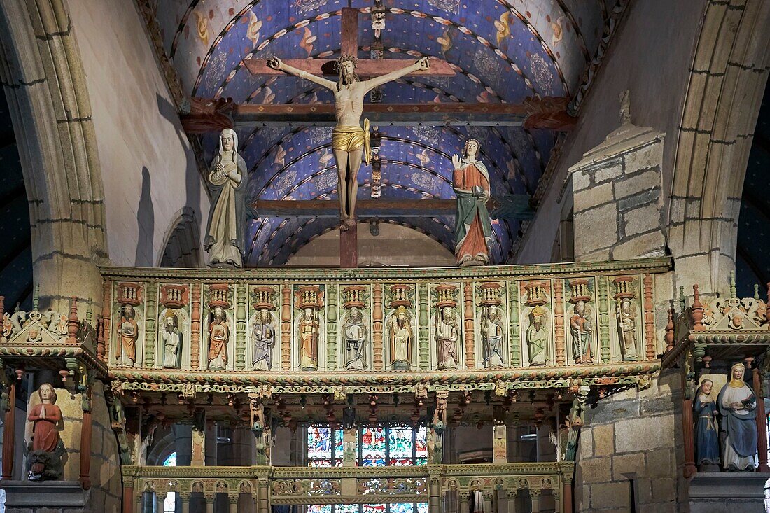 France, Finistere, Landerneau Daoulas Country, La Roche Maurice, Polychrome Jube of Saint Yves church