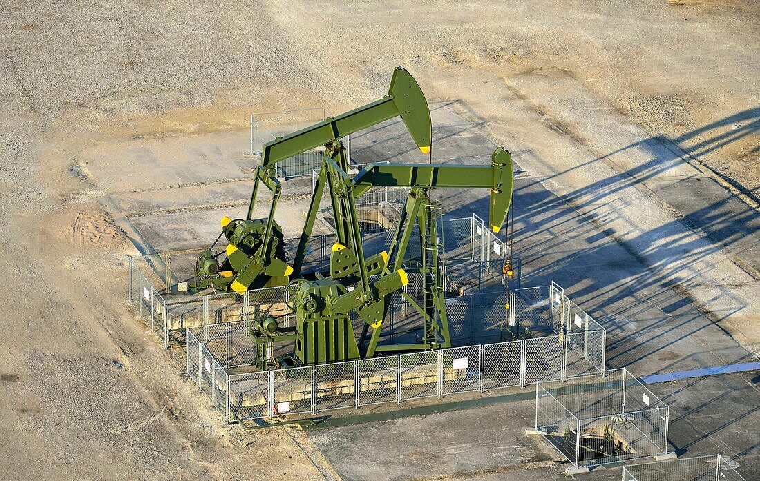 France, Seine et Marne, extraction and oil drilling (aerial view)