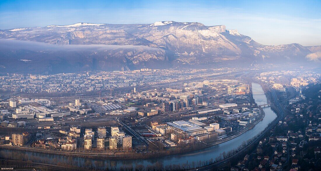 France, Isere, Grenoble, Polygone Scientifique and Vercors massif in the background