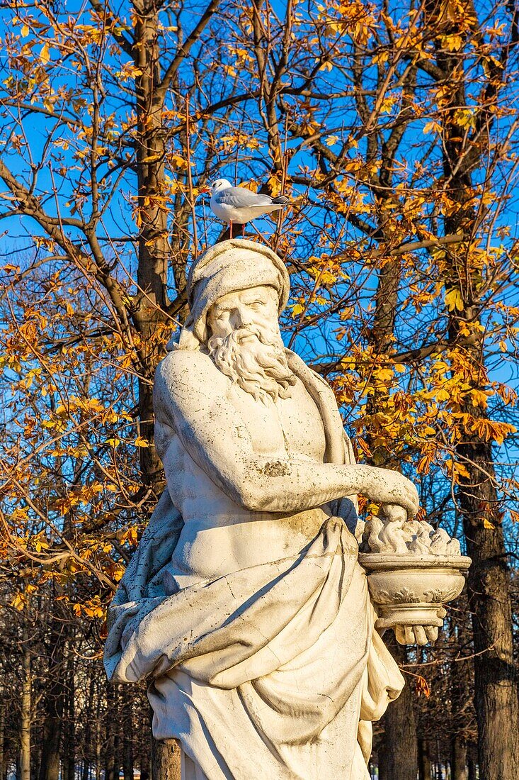 France, Paris, Tuileries Garden, sculpture by Jean Raon, Winter (molding)