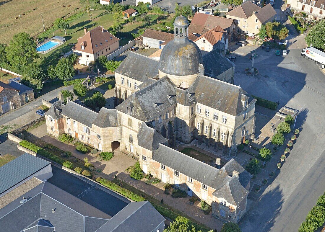 France, Dordogne, Museum of the Medicine of Hautefort Hotel Dieu (aerial view)