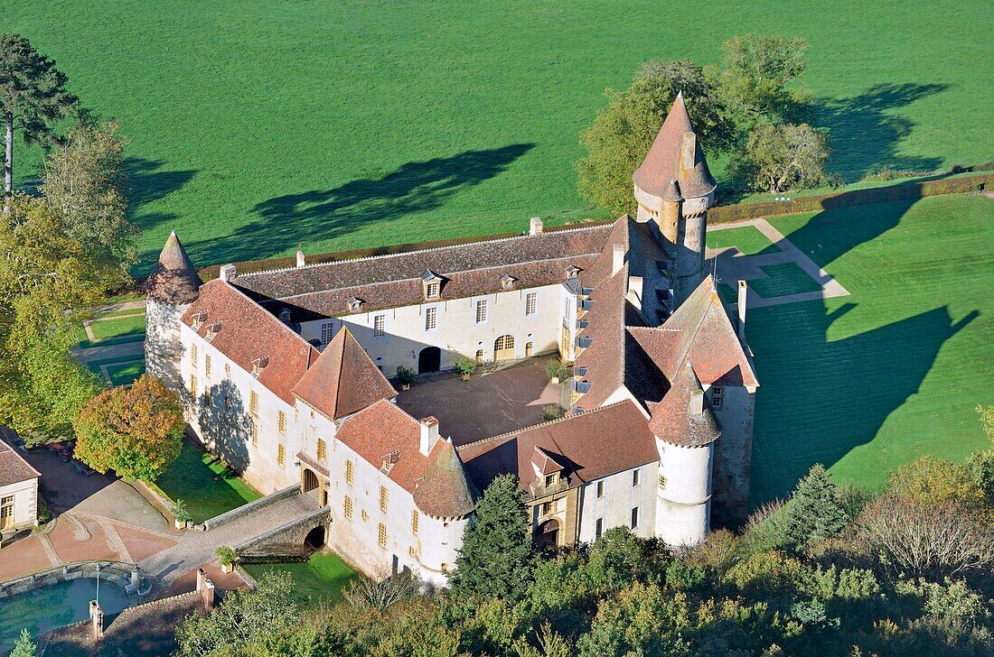 France, Nievre, Bazoches, the castle, the house of the marechal of Vauban (aerial view)