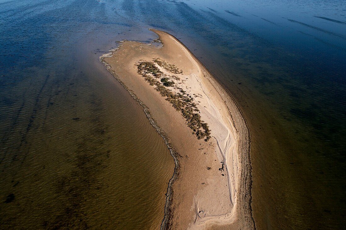 France, Aude, Gruissan, St. Martin's Island, Ayrolle Ponds, Goules Trail, Pointe de la Grève, aerial view