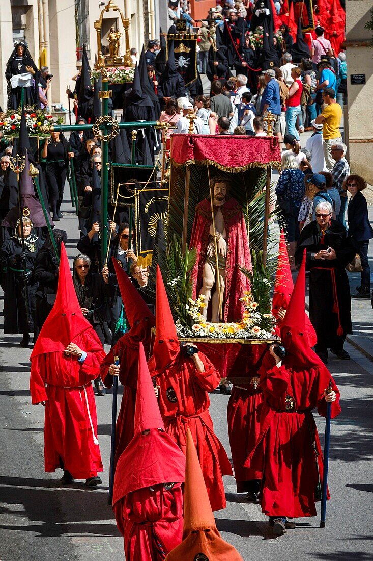 France, Pyrenees Orientales, Perpignan, Sanch procession on the streets of the historic old town of Perpignan