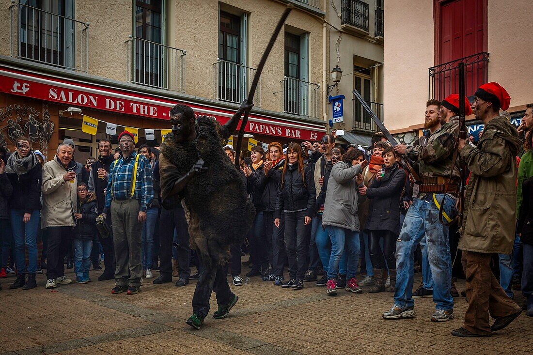 France, Pyrenees Orientales, Prats-de-Mollo, life scene during the bear celebrations at the carnival