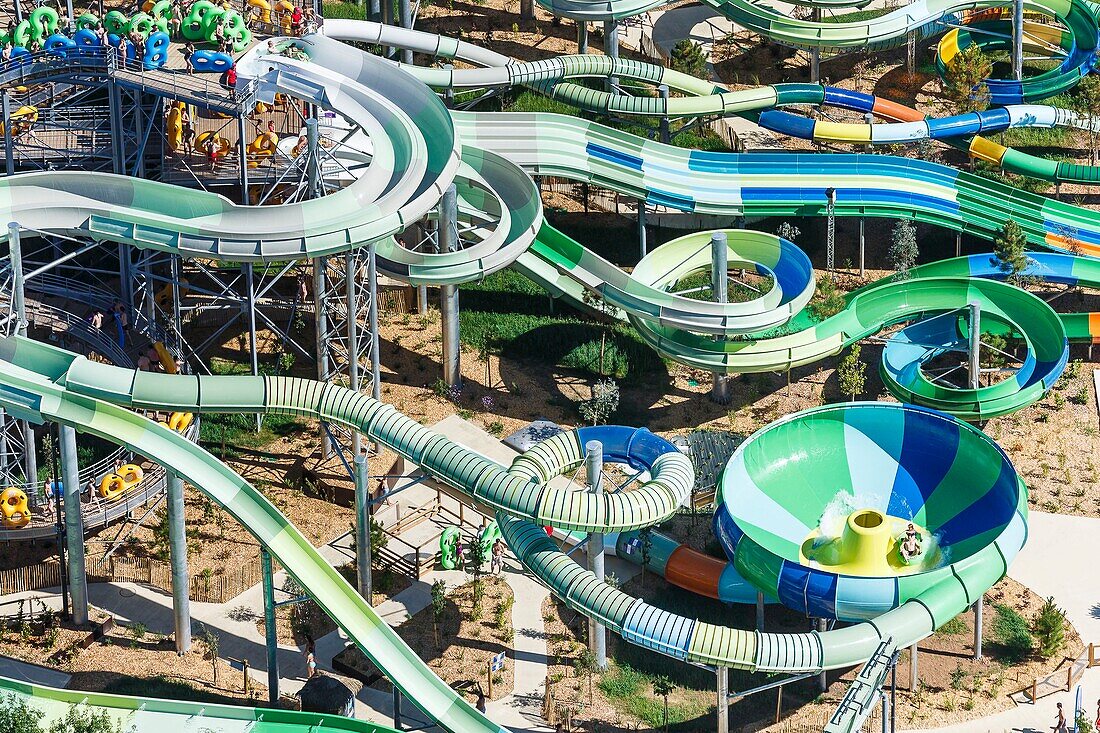 France, Vendee, Moutiers les Mauxfaits, water park (aerial view)