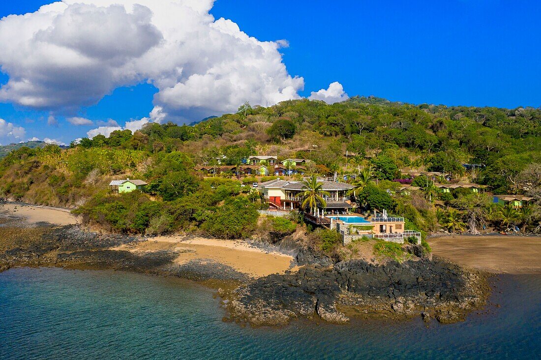 France, Mayotte island (French overseas department), Grande Terre, Nyambadao, Hotel Sakouli next to Sakouli beach (aerial view)