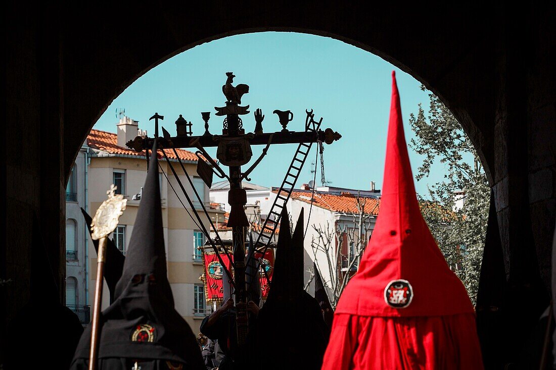 France, Pyrenees Orientales, Perpignan, Sanch procession on the streets of the historic old town of Perpignan