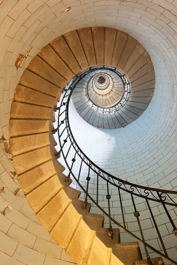 France, Finistere, Penmarc'h, Saint Pierre cape, The Eckmühl lighthouse staircase, listed as Historical monument