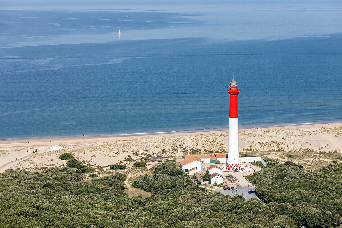France, Charente Maritime, Les Mathes, la Coubre lighthouse (aerial view)