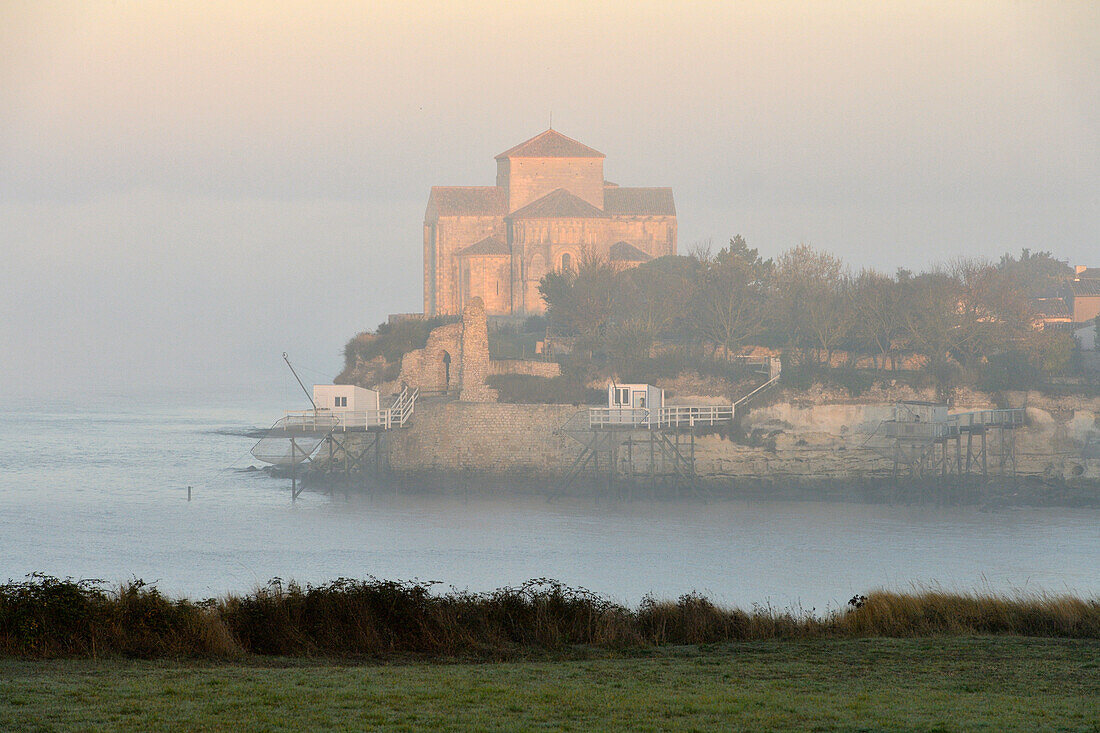 France, Charente Maritime, Gironde estuary, Saintonge, Talmont sur Gironde, labelled Les Plus Beaux Villages de France (The most beautiful villages of France), the Romanesque church St Radegonde of the XIIth century