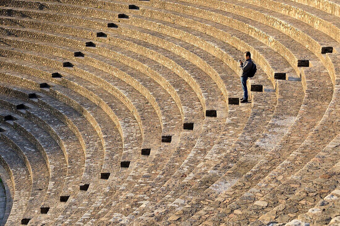 France, Rhone, Lyon, 5th arrondissement, Fourvière district, Fourvière hill, Ancient Theater of Lugdunum, listed as a Historic Monument, a UNESCO World Heritage Site