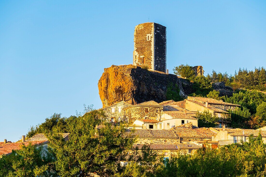 France, Ardeche, Mirabel, former fortified village above the Auzon valley, Mirabel Tower is a remain of one of the two castles destroyed during religion wars