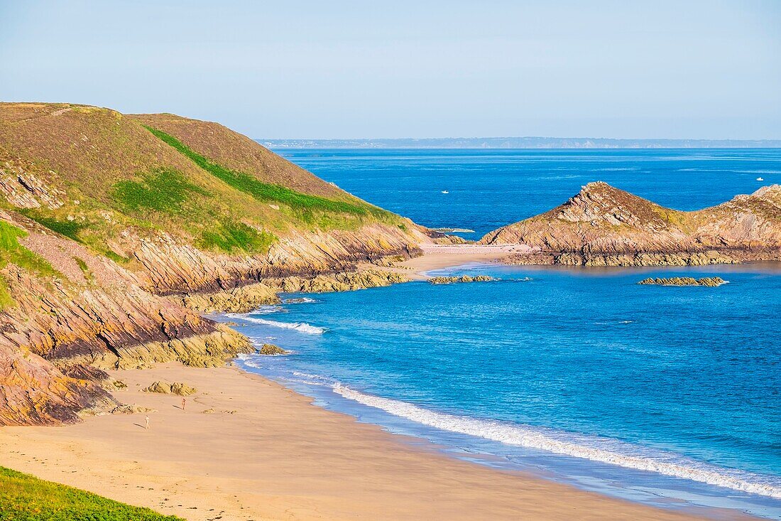 France, Cotes d'Armor, Erquy, Lourtuais beach in the heart of Erquy Cape