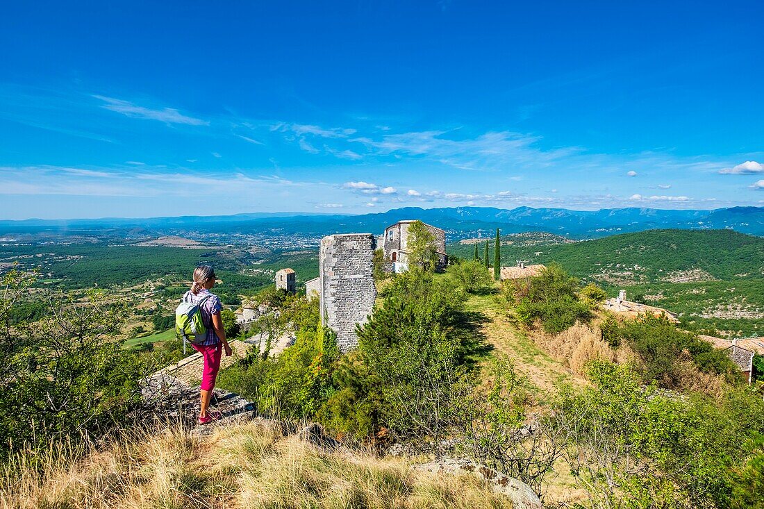 France, Ardeche, perched village of Saint Laurent sous Coiron, remains of the 11th century castle