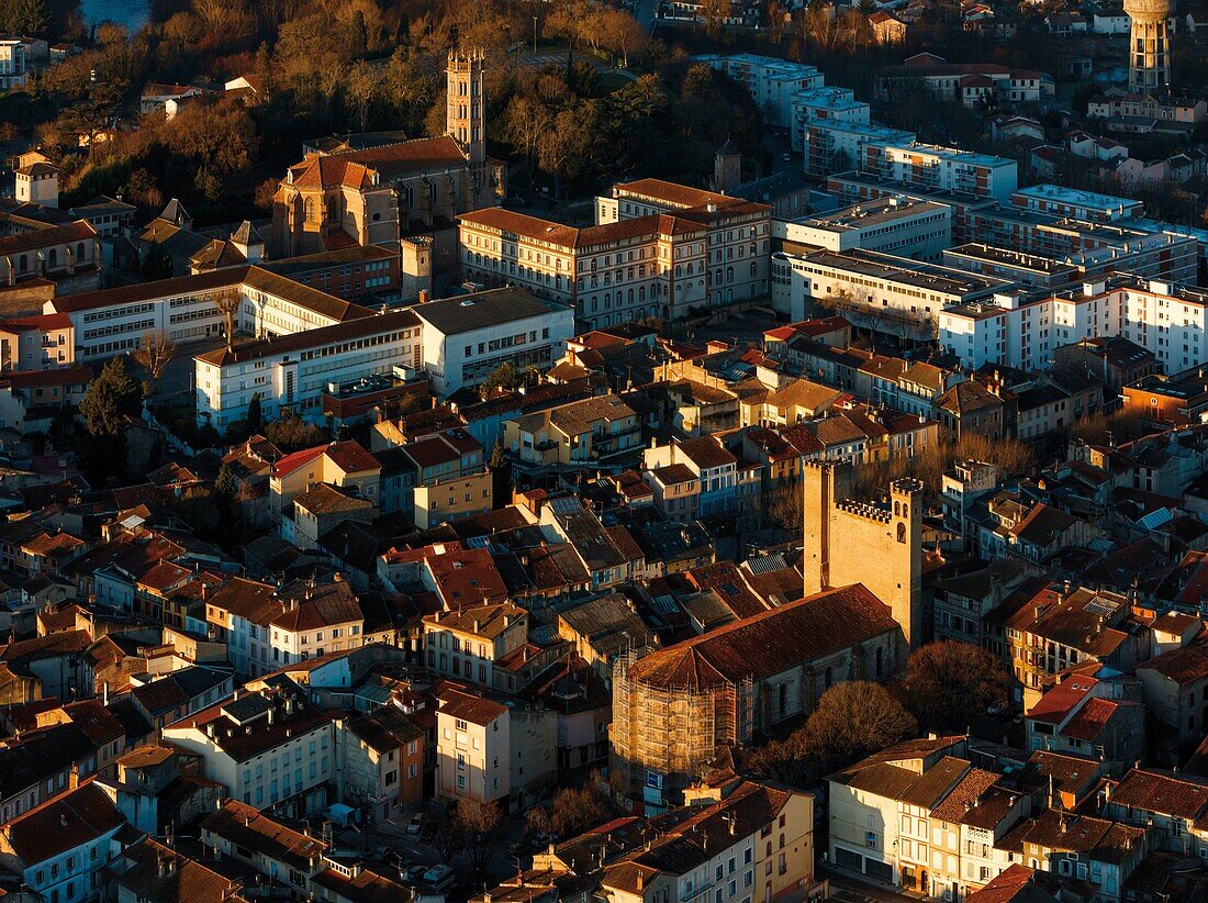 France, Pyrenees, Ariege, Pamiers, aerial view of the town of Pamiers