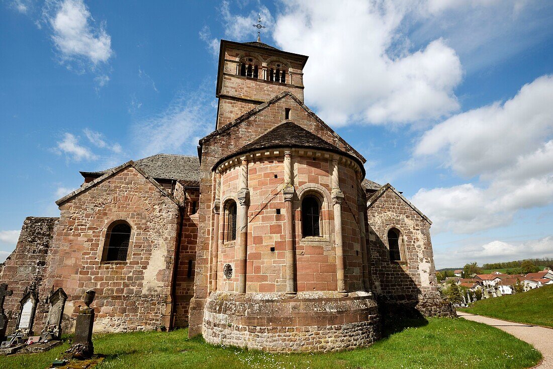 France, Vosges, Champ le Duc, Assomption de Notre Dame church dated 12th century, chevet, on the circuit VTC Heritage of the Vologn Valley