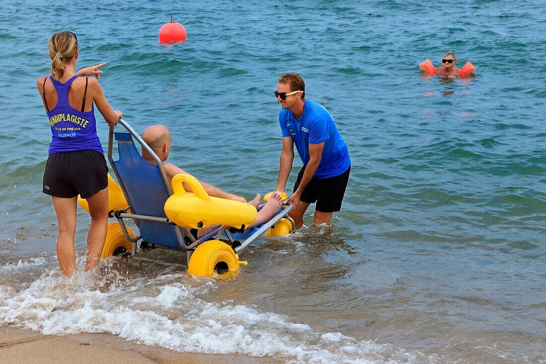 France, Var, Frejus, beach reserved for disabled, handiplage