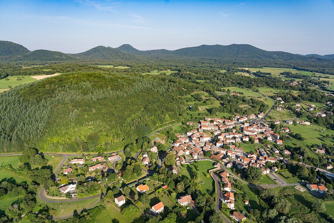 France, Puy de Dome, the Regional Natural Park of the Volcanoes of Auvergne, Chaîne des Puys, Chanat la Mouteyre (aerial view)