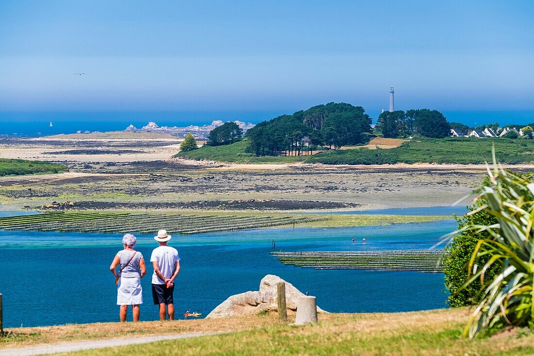 Frankreich, Finistère (29), Pays des Abers, Côte des Legendes, l'Aber Wrac'h und der Leuchtturm der Ile Vierge, der höchste in Europa