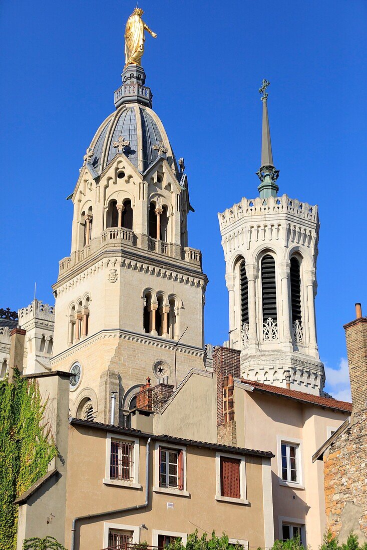 Frankreich, Rhone, Lyon, 5. Arrondissement, Stadtteil Fourvière, Basilika Notre Dame de Fourvière (19. Jahrhundert), denkmalgeschützt, UNESCO-Weltkulturerbe