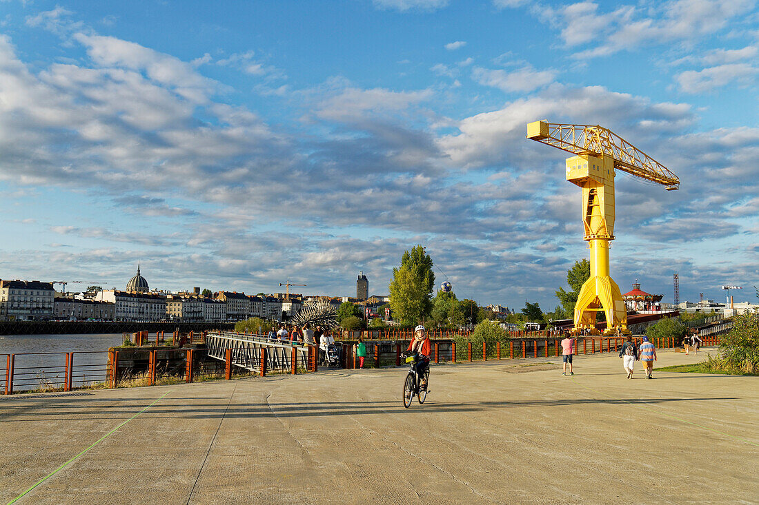 France, Loire Atlantique, Nantes, the yelow Titan crane and the new city planning on the Isle of Nantes