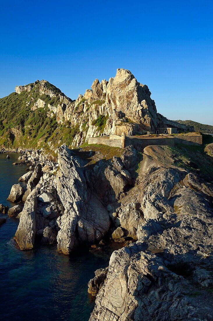 Frankreich, Var, Iles d'Hyeres, Parc National de Port Cros (Nationalpark von Port Cros), Insel Porquerolles, das Fort am Cap des Medes