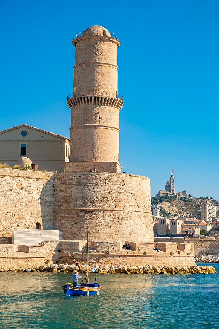 France, Bouches du Rhone, Marseille, Fort Saint Jean and a sharp Marseilles