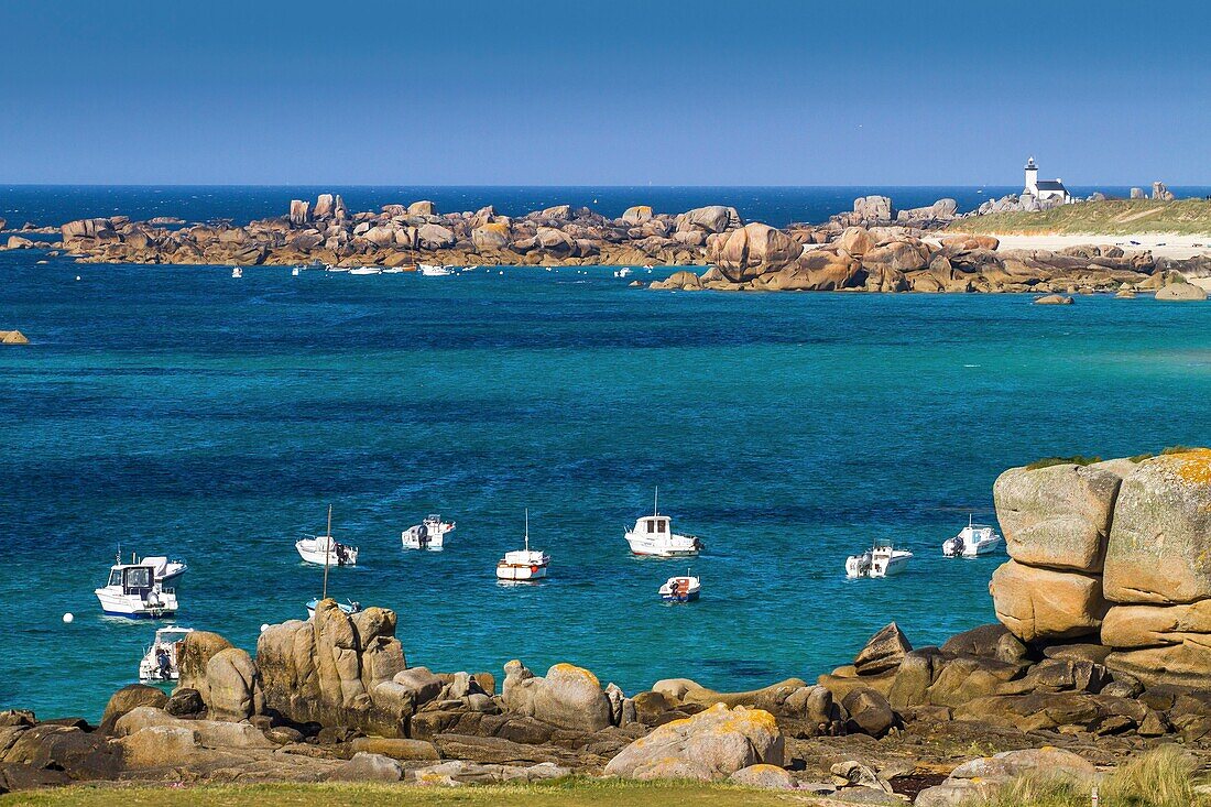 France, Finistere, Pays des Abers, Brignogan Plages, fishing boats at Pointe de Beg Pol