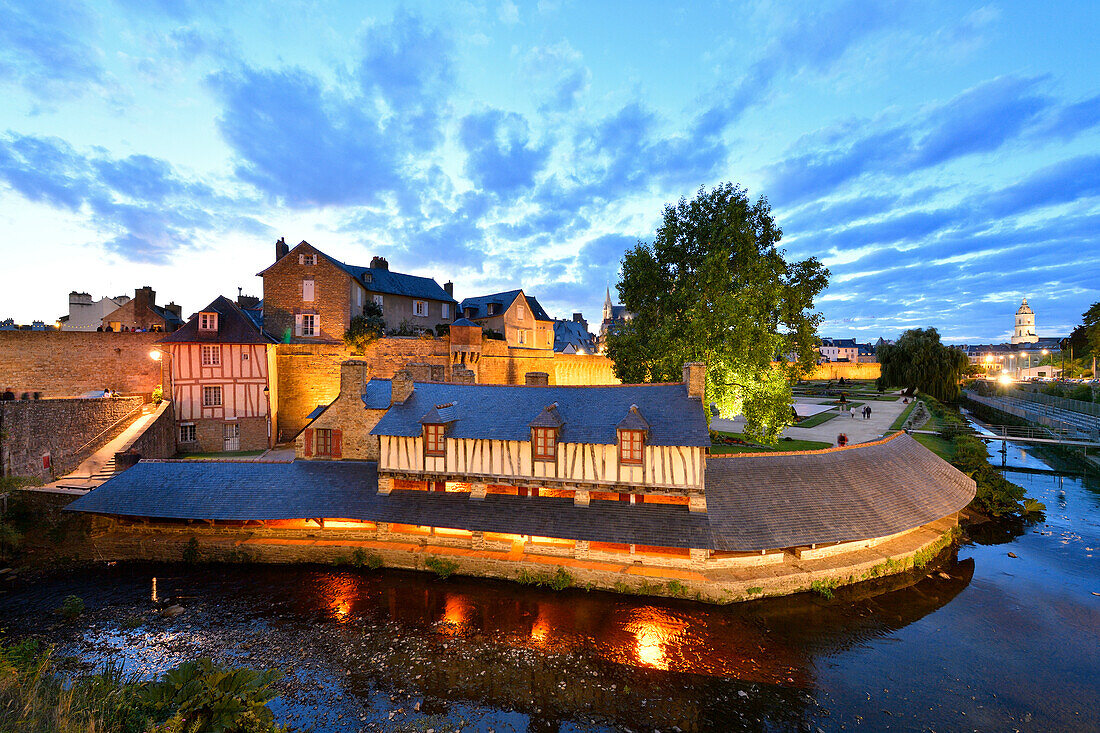 France, Morbihan, Gulf of Morbihan, Vannes, the ramparts, old wash houses, la Marle River and Saint-Patern church int the background