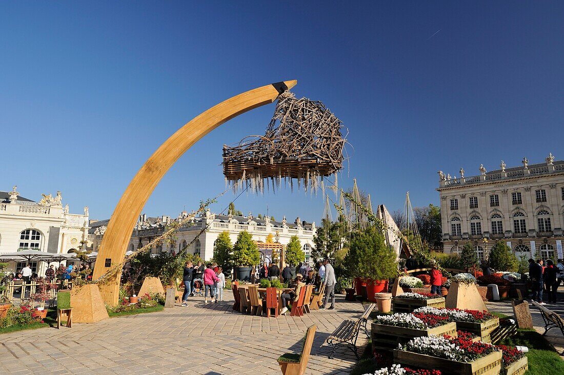 France, Meurthe et Moselle, Nancy, Place Stanislas or former Place Royale built by Stanislas Leszczynski, King of Poland and last Duke of Lorraine in the eighteenth century, listed as World Heritage by UNESCO, Japonica exhibition 2018 reconstituting a Japanese garden ephemeral