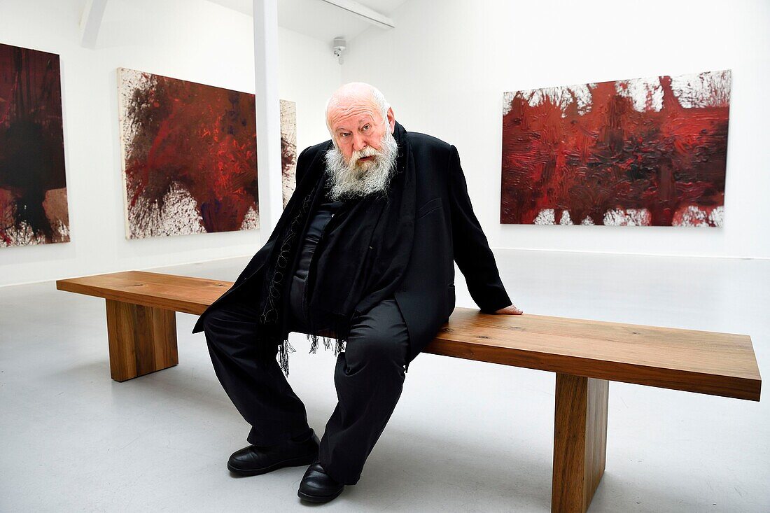 France, Paris, Galerie RX, Hermann Nitsch, Hermann Nitsch, contemporary Austrian artist, co founder of the Wiener Aktionismus movement (Viennese Actionism)