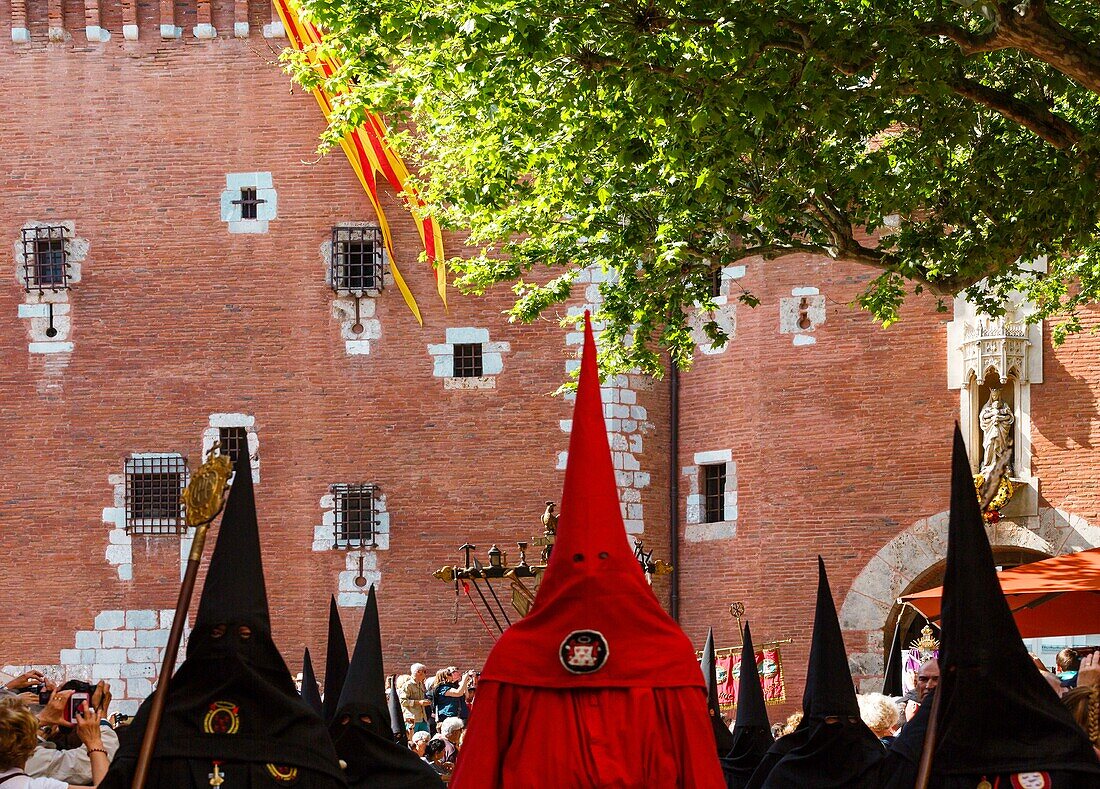 France, Pyrenees Orientales, Perpignan, Sanch procession on the streets of the historic old town of Perpignan