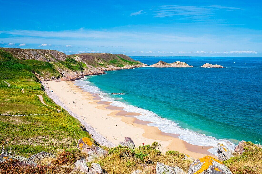 France, Cotes d'Armor, Erquy, Lourtuais beach in the heart of Erquy Cape