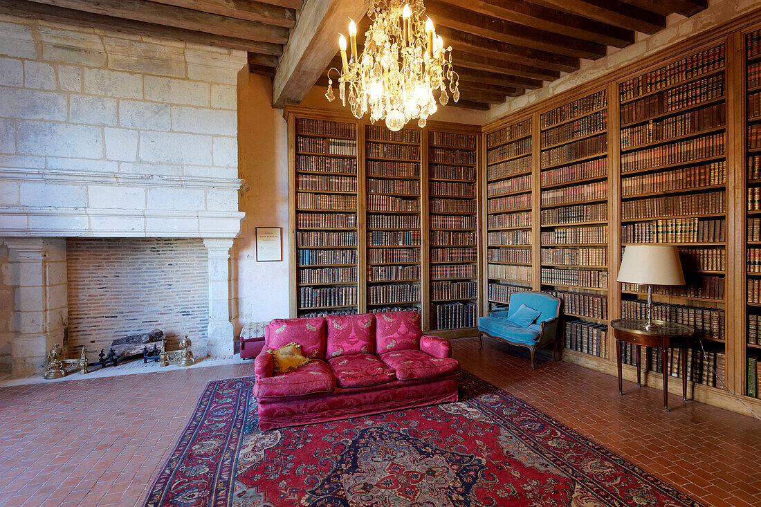 France, Charente , La Rochefoucauld , Castle overlooking the Tardoire, the library