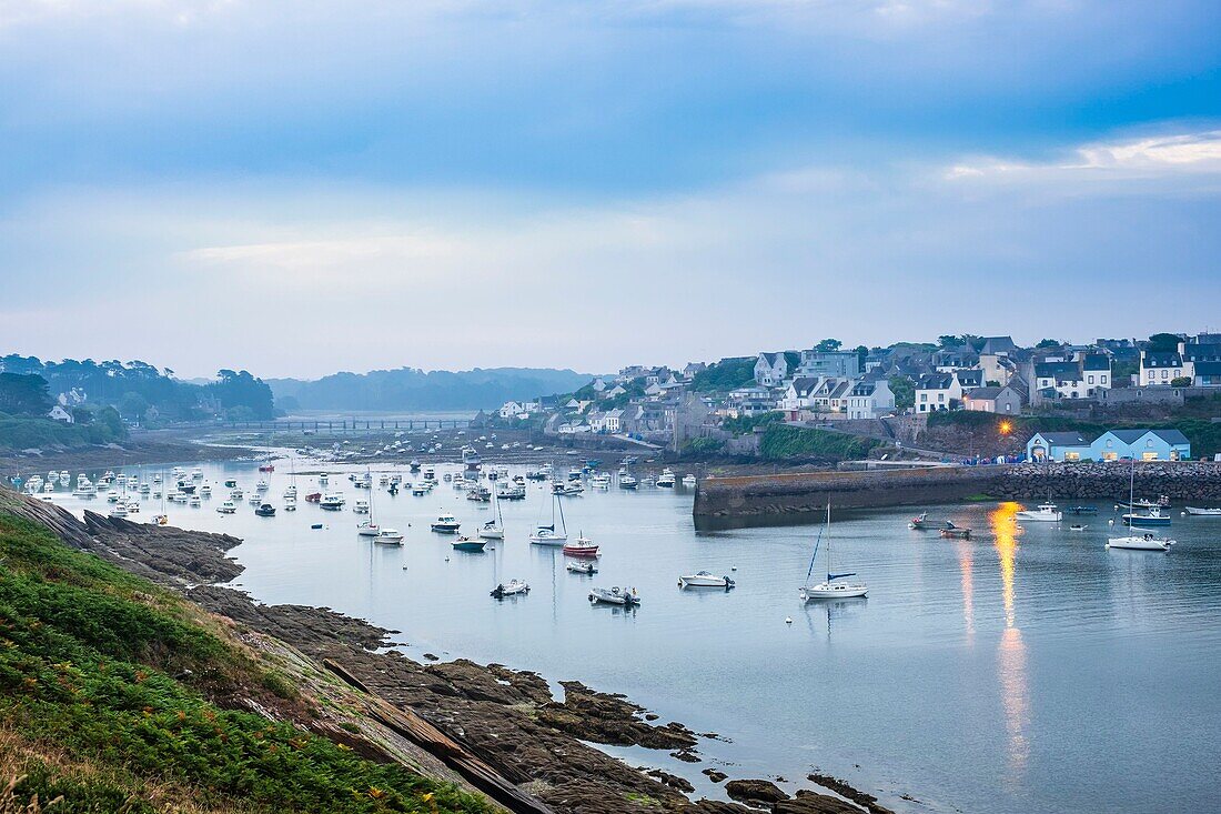 France, Finistere, Le Conquet at dawn, fishing port in the marine natural park of Iroise