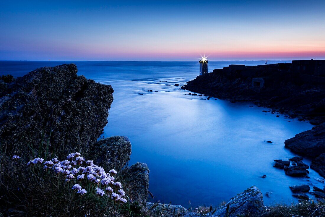 France, Finistere, Le Conquet, Kermorvan point, The Kermorvan lighthouse by night